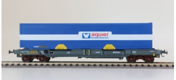 Modélisme ferroviaire : LSMODEL LSM30140 - Wagon plat porte conteneur KM livrée gris bleu 