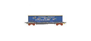 Modélisme ferroviaire : LSMODEL LSM30299 - Wagon plat porte conteneur livrée gris bleu NOVATRANS