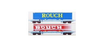 Modélisme ferroviaire : LSModel - LSM 30313 - Coffret de 2 wagons plats avec caisse mobile frigorifique ROUCH livrée bleu et rouge - SNCF 