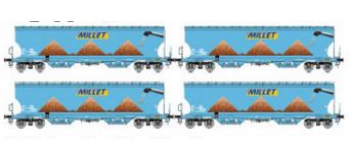 Modelisme ferroviaire : LSMODEL LSM30582 - Coffret de 4 wagons céréalier Tagnpps bleu 