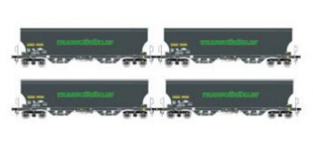 Modelisme ferroviaire : LSMODEL LSM30583 - Coffret de 4 wagons céréalier Tagnpps gris foncé 