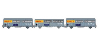Modélisme ferroviaire :  LSMODEL LSM30650 - Coffret de 3 wagons couvert EVS gris toit haut / toit bas ''SHELL/ST-GOBAIN/CARIFLEX'' SNCF