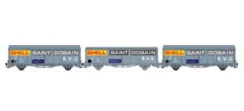Modélisme ferroviaire :  LSMODEL LSM30650 - Coffret de 3 wagons couvert EVS gris toit haut / toit bas ''SHELL/ST-GOBAIN/CARIFLEX'' SNCF