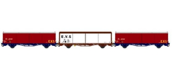Train électrique et Modelisme ferroviaire LSMODEL LSM30662 - Coffret de 3 wagons couvert EVS livrée rouge, brun/blanc avec parois planes et logo 