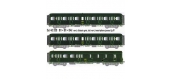 Modélisme ferroviaire : LS Model - LSM40330 -Coffret de 3 voitures Express Nord B4D + B11 + B11 livrées vertes, châssis gris, toit vert, inscriptions jaunes