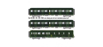 Modélisme ferroviaire : LS Model - LSM40330 - Coffret de 3 voitures Express Nord B11 - B11 - B4d livrées vertes châssis gris, toit vert, inscriptions jaunes