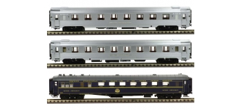 Modélisme ferroviaire :  LS Model - LSM41103 - Coffret de 3 voitures Mistral 56 livrée inox sans bandeau TEE et voiture bleu CIWL 