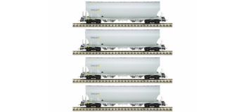 Modelisme ferroviaire : LSMODEL LSM30580 - Coffret de 4 wagons céréaliers Tagnpps gris clair MILLET Ep.VI