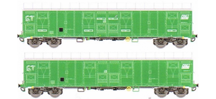 Coffret de 2 wagons couvert Gahkkss vert logo FRET Ep.V - LSMMW1613