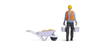 NO 16520 - Tiny-Scenes « Chantier » : Ouvrier du bâtiment avec brouette - Noch
