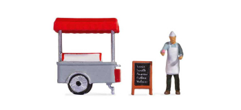 NO 16504 - Tiny-Scenes « Chariot de glaces » : Vendeur avec stand et panneau publicitaire - Noch