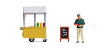 NO 16505 - Tiny-Scenes « Stand de hot-dogs » : Vendeur avec chariot et enseigne publicitaire - Noch