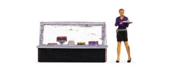 NO 16510 - Tiny-Scenes « Comptoir à gâteaux » : Employé et vitrine réfrigérée - Noch