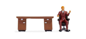 NO 16518 - Tiny-Scenes « Au bureau » :  Employé dans son fauteuil et bureau marron - Noch