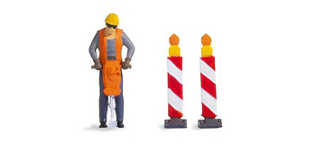 NO 16521 - Tiny-Scenes « Travaux routiers » : Ouvrier avec balises de signalisation - Noch