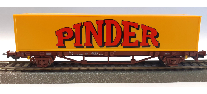 DEP-P96973-1 - Wagon plat 2 essieux SNCF avec container PINDER - Piko