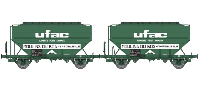 WB-630 - Set de 2 wagons céréaliers UFAC Moulins du Bos, vert - REE Modeles