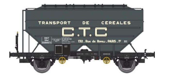 Wagon Céréalier Rail 43 CTC Gris - époque III SNCF - échelle HO 1/43 - Neuf