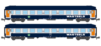 NW-215 - Coffret 2 voitures couchettes UIC B9c9x toit haut, livrée Wasteels - REE Modeles