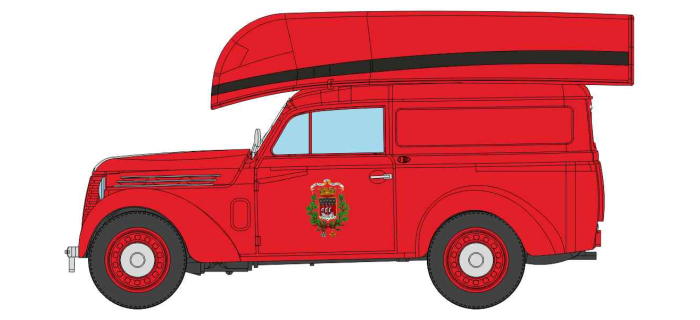 CB-203 - Voiture Renault JUVAQUATRE Fourgon tôlé POMPIER + Barque - REE Modeles