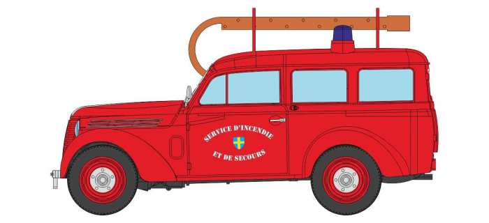 CB-204 - Voiture Renault JUVAQUATRE Break vitré POMPIER + Echelle - REE Modeles
