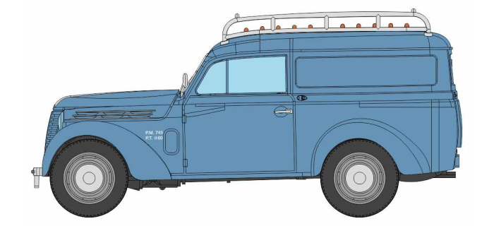 CB-208 - Voiture Renault JUVAQUATRE Fourgon tôlé, Bleu + galerie - REE Modeles