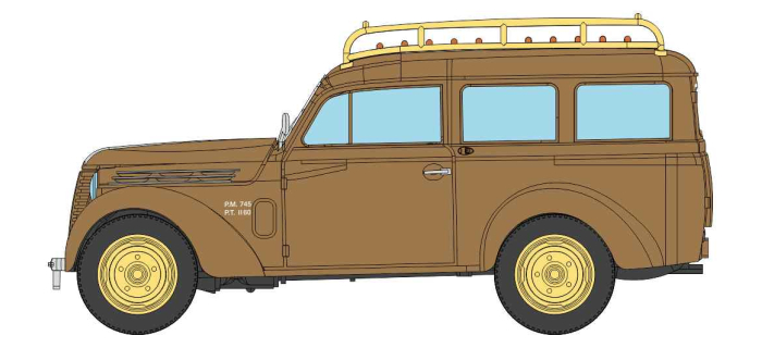CB-210 - Voiture Renault JUVAQUATRE Familiale vitrée, Marron + galerie - REE Modeles