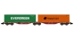 Modélisme ferroviaire : Sggrss 80 Touax Bordeaux + 1 Container EVERGREEN et 1 Container HAPAG-LLOYD