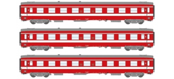 Modélisme ferroviaire : COLLECTION R37 ; R37-HO41015RS Remorque XR BD 9204 DCC (rouge crème) Ep IIIb REE VB-105 - Coffret de 3 voitures UIC Ep.IV Livrée Rouge. 