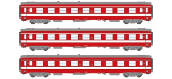 Modélisme ferroviaire : COLLECTION R37 ; R37-HO41015RS Remorque XR BD 9204 DCC (rouge crème) Ep IIIb REE VB-105 - Coffret de 3 voitures UIC Ep.IV Livrée Rouge. 