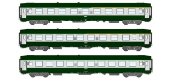 Modélisme ferroviaire : REE VB-122 - Coffret de 3 voitures UIC Vert Garrigue / Gris Béton Ep.IV-V.  