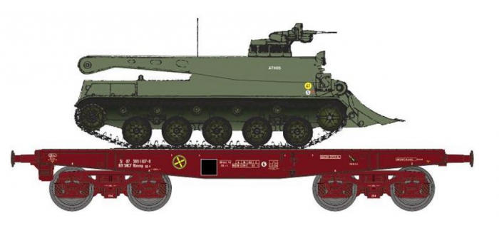 Wagon Porte-char Rlmmp, SNCF + Char AMX 30B - LA MARNE - Ree modeles WBA037