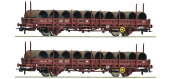 R6600119 - Set de 2 wagons à ranchers pivotants SNCF, chargés de tubes - Roco