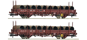 R6600119 - Set de 2 wagons à ranchers pivotants SNCF, chargés de tubes - Roco