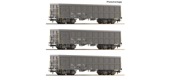 R6600203 - Set de 3 wagons tombereau gris, SNCF - Roco