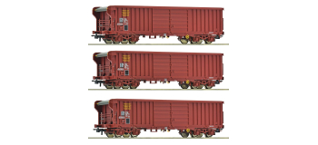 R6600285 - Set de 3 wagons tombereau à toit enroulable, SNCF - Roco