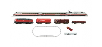 Modélisme ferroviaire : ROCO R51286 - Coffret de départ numérique: TGV ICE2 et locomotive diesel série 218 avec wagons de marchandises de la DB