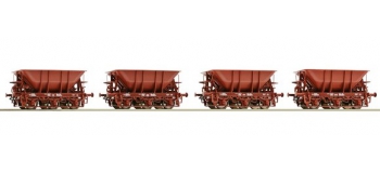 Train électrique : ROCO R67070 - Coffret 4 pièces : wagons minéraliers MAS 4 des SJ 