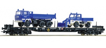 Modélisme ferroviaire : ROCO R 67264 - Wagon plat + camions DB