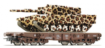 Train électrique : ROCO R67476 - Wagon plat + leopard OBB