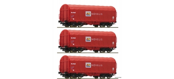Modelisme ferroviaire : ROCO R 76095 - Coffret de 3 pièces : Wagons à bâche coulissante, Novelis