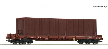 Modelisme ferroviaire : ROCO R 76778 - Wagon plat à ranchers avec container SNCB