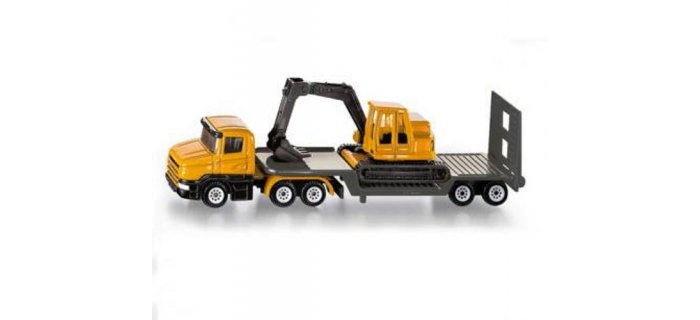 Siku 1611 Camion Surbaissé Avec Excavatrice - Jouet Métal/Plastique 15,8cm