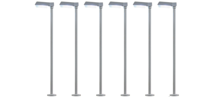 VIE64976 - Lot de 6 lampadaires modernes, LED blanches - Viessmann
