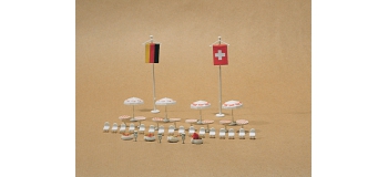 Maquette VOLLMER VOLL5142 - Tables rondes, chaises, parasols et drapeaux