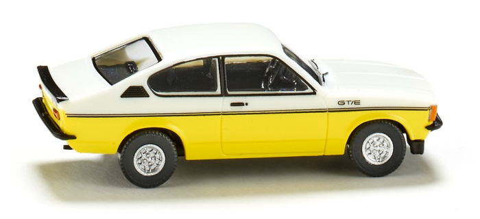 WIKI022902 - Opel Kadett C Coupé GT/E blanc/jaune - Wiking