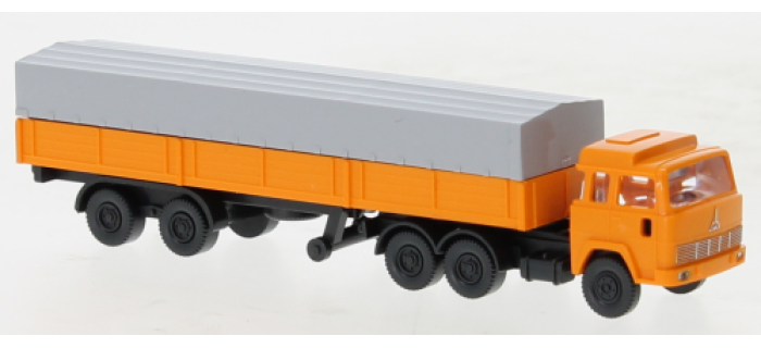 WIK095611 - Camion semi-remorque baché Magirus 235 D, orange - Wiking